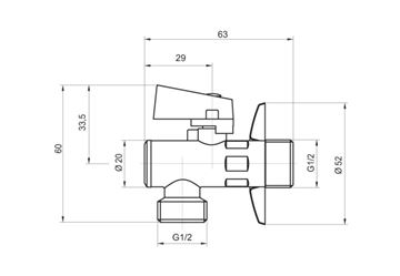 NOVASERVIS rohový ventil 1/2"x1/2", s filtrem, chrom Z1212KF Technický nákres