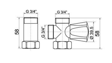 EASY pračkový ventil 3/4"x3/4"x3/4", chrom EAS.3019.CF Technický nákres