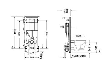 DURAVIT DURASYSTEM montážní prvek pro WC 114,8 cm, se splachovací nádržkou WD1014000000 Technický nákres
