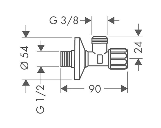HANSGROHE rohový ventil 1/2"x3/8", s filtrem, chrom 13904000 Technický nákres