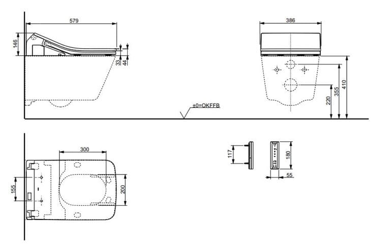 CONCEPT 200 WASHLET bidetové sedátko, hranaté, SoftClose 896CG-CON-DUS-S Technický nákres