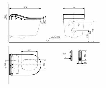 CONCEPT 300 WASHLET bidetové sedátko, kulaté, SoftClose 801CG-CON-DUS-R Technický nákres