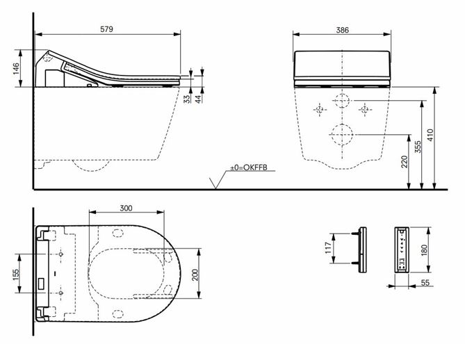 CONCEPT 200 WASHLET bidetové sedátko, kulaté, SoftClose 894CG-CON-DUS-R Technický nákres