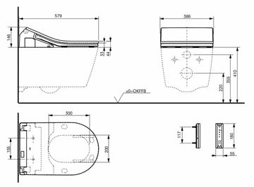 CONCEPT 200 WASHLET bidetové sedátko, kulaté, SoftClose 894CG-CON-DUS-R Technický nákres