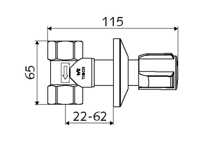 SCHELL COMFORT podomítkový ventil 3/4"x3/4", chrom 191150699 Technický nákres