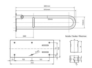 BEMETA HELP sklopné madlo 616 mm, nerez 301102071 Technický nákres