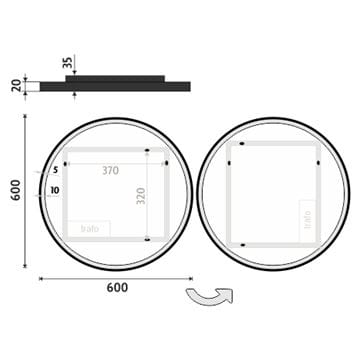 NIMCO ZP 28000 zrcadlo 60 cm, s osvětlením ZPC 28000R-90 Technický nákres