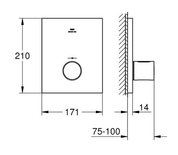 GROHE GROHTHERM F podomítkový termostat, chrom 27619000 Technický nákres