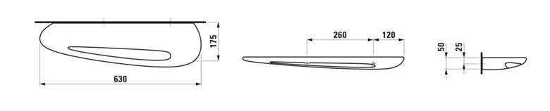 LAUFEN ILBAGNOALESSI police 630 mm, nástěnná, keramika, bílá H8709720000001 Technický nákres