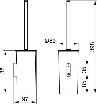 KEUCO MOLL WC štětka, nástěnná, plast, bílá/chrom 12764010100 Technický nákres