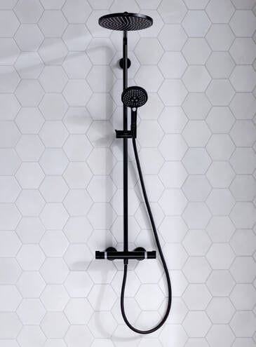 HANSGROHE RAINDANCE S SHOWEPIPE 240 sprchový set s termostatickou baterií, horní sprcha, ruční sprcha se 3 proudy, tyč, hadice, matná černá 27633670 Obrázek - fotka