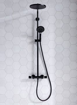 HANSGROHE RAINDANCE S SHOWEPIPE 240 sprchový set s termostatickou baterií, horní sprcha, ruční sprcha se 3 proudy, tyč, hadice, matná černá 27633670 Obrázek - fotka