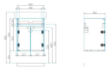 CONCEPT 50 skříňka pod umyvadlo 46x36,4x55 cm, 2 dvířka, lesklá bílá 808679 Technický nákres