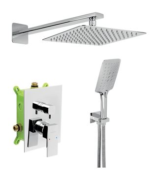 NOVASERVIS NOBLESS EDGE sprchový set s podomítkovou baterií, horní sprcha, ruční sprcha se 3 proudy, hadice, držák, Eco, chrom