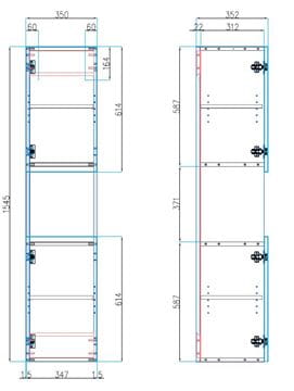 CONCEPT 50 vysoká skříňka 35x35,2x154,5 cm, 2 dvířka, 1 police, lesklá bílá 808648 Technický nákres