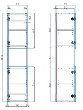 CONCEPT 50 vysoká skříňka 35x35,2x154,5 cm, 2 dvířka, 1 police, karamel 808624 Technický nákres