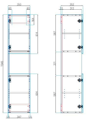 CONCEPT 50 vysoká skříňka 35x35,2x154,5 cm, 2 dvířka, 1 police, karamel 808624 Technický nákres