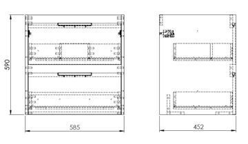 ROCA ALPINE skříňka pod umyvadlo 58,5x59x45,2 cm, 2 zásuvky, lesklá bílá A857863806 Technický nákres