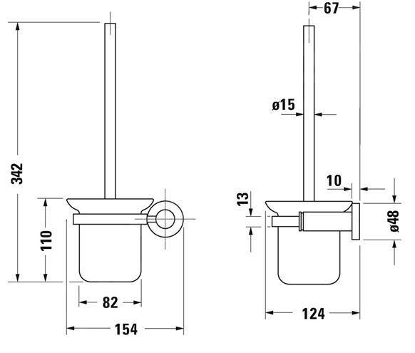 DURAVIT D-CODE WC štětka, nástěnná, matné sklo, chrom 0099271000 Technický nákres