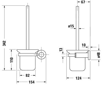 DURAVIT KARREE WC štětka, nástěnná, matné sklo, chrom 0099571000 Technický nákres