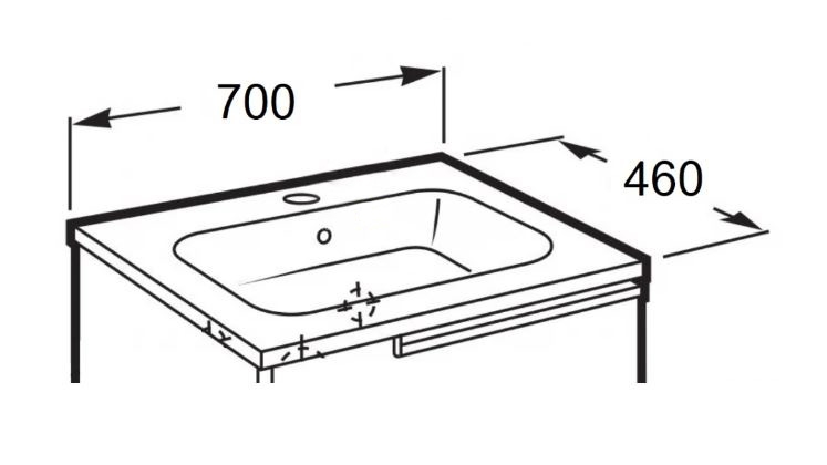 ROCA VICTORIA umyvadlo 70 cm, s otvorem pro baterii a přepadem A32799D000 Technický nákres