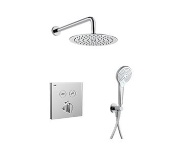 NDW KIT SWISSBOX sprchový set s termostatickou podomítkovou baterií, horní sprcha, ruční sprcha se 3 proudy, hadice, držák, chrom