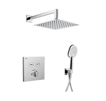 NDW KIT SWISSBOX sprchový set s termostatickou podomítkovou baterií, horní sprcha, ruční sprcha se 3 proudy, hadice, držák, chrom