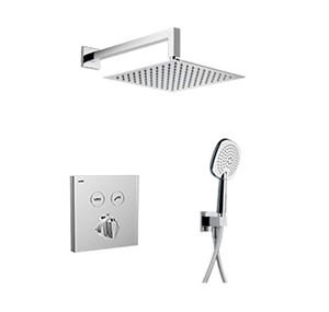 NDW KIT SWISSBOX sprchový set s termostatickou podomítkovou baterií, horní sprcha, ruční sprcha se 3 proudy, hadice, držák, chrom