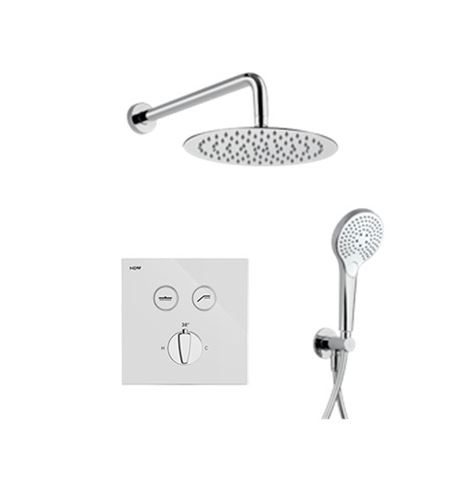 NDW KIT SWISSBOX sprchový set s termostatickou podomítkovou baterií, horní sprcha, ruční sprcha se 3 proudy, hadice, držák, chrom/bílé sklo PM09071/W Obrázek - Hlavní obrázek
