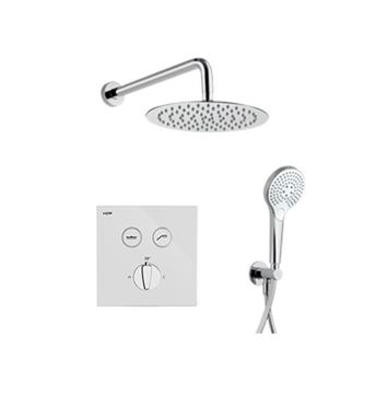NDW KIT SWISSBOX sprchový set s termostatickou podomítkovou baterií, horní sprcha, ruční sprcha se 3 proudy, hadice, držák, chrom/bílé sklo