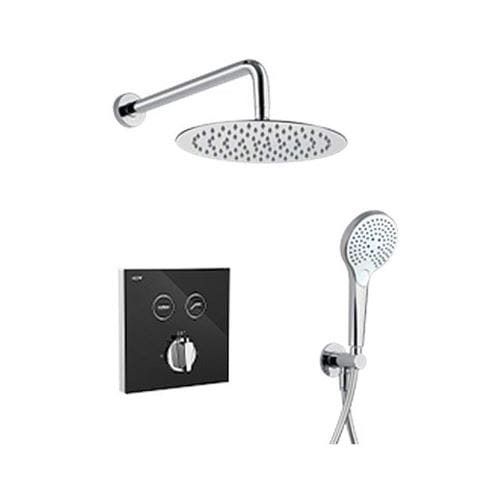 NDW KIT SWISSBOX sprchový set s termostatickou podomítkovou baterií, horní sprcha, ruční sprcha se 3 proudy, hadice, držák, chrom/černé sklo PM09071/B Obrázek - Hlavní obrázek