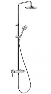 KLUDI LOGO DUAL SHOWER sprchový set s termostatickou baterií, horní sprcha, ruční sprcha se 3 proudy, teleskopická tyč, hadice, chrom