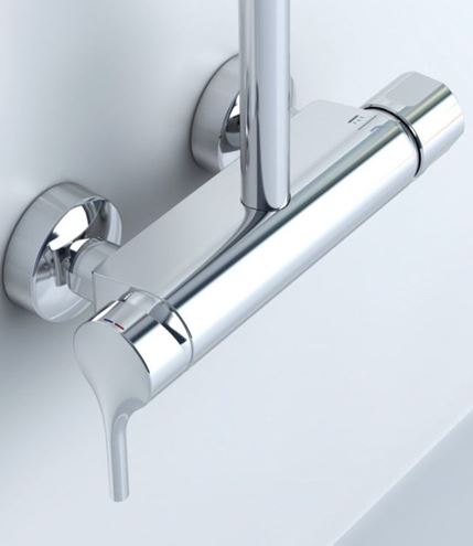 KLUDI LOGO DUAL SHOWER sprchový set s termostatickou baterií, horní sprcha, ruční sprcha se 3 proudy, teleskopická tyč, hadice, chrom 6808505-00 Obrázek - fotka