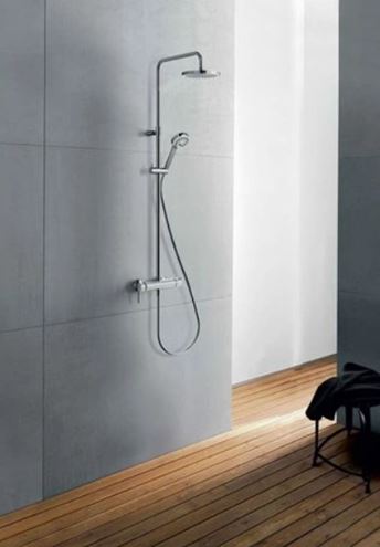 KLUDI LOGO DUAL SHOWER sprchový set s termostatickou baterií, horní sprcha, ruční sprcha se 3 proudy, teleskopická tyč, hadice, chrom 6808505-00 Obrázek - fotka