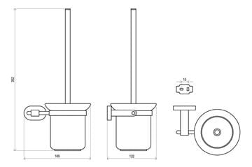 RAVAK CHROME CR 410.00 WC štětka, nástěnná, sklo, chrom X07P196 Technický nákres
