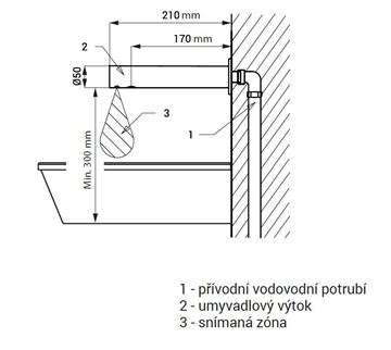 SANELA umyvadlová senzorová baterie pro jednu vodu, napájení z baterie, chrom SLU 43KB Technický nákres