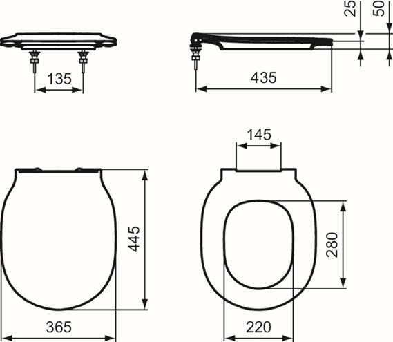 IDEAL STANDARD CONNECT AIR WC sedátko Ultra Slim, SoftClose, bílá E036601 Technický nákres