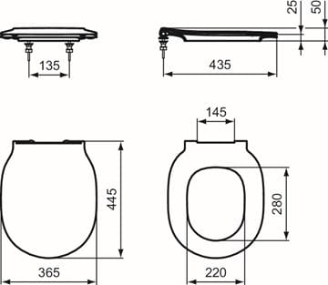 IDEAL STANDARD CONNECT AIR WC sedátko Ultra Slim, SoftClose, bílá E036601 Technický nákres