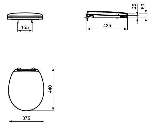 IDEAL STANDARD CONTOUR 21 WC sedátko, bezbariérové, bílá S407701 Technický nákres