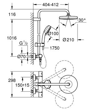 GROHE TEMPESTA COSMOPOLITAN 210 sprchový set s termostatickou baterií, horní sprcha, ruční sprcha se 2 proudy, tyč, hadice, chrom 27922001 Obrázek - fotka