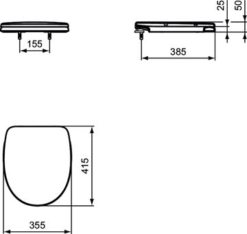 IDEAL STANDARD EUROVIT WC sedátko, bílá W300201 Technický nákres