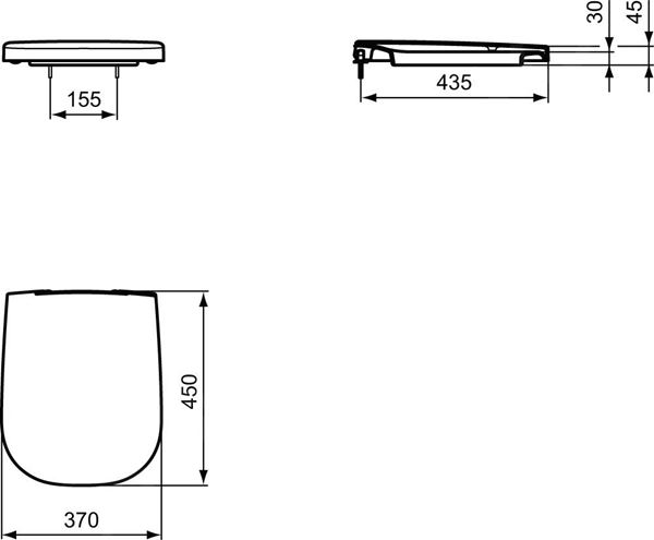 IDEAL STANDARD SOFTMOOD WC sedátko, Soft-Close, bílá T639201 Technický nákres