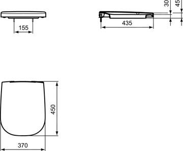 IDEAL STANDARD SOFTMOOD WC sedátko, Soft-Close, bílá T639201 Technický nákres