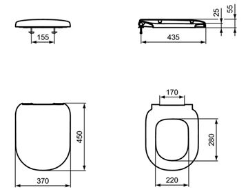 IDEAL STANDARD PLAYA WC sedátko, bílá J492901 Technický nákres