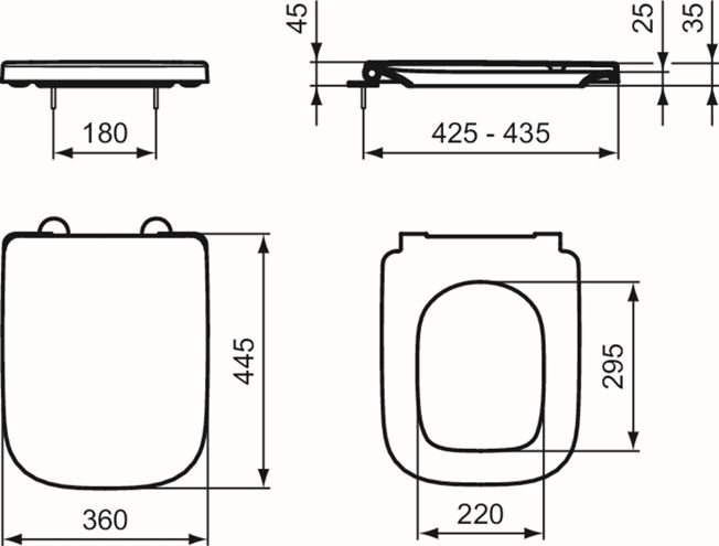 IDEAL STANDARD I.LIFE B WC sedátko, SoftClose, bílá T468301 Technický nákres