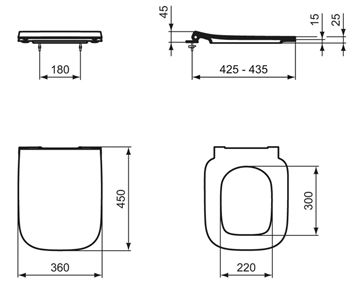 IDEAL STANDARD I.LIFE B WC sedátko Ultra Slim, SoftClose, bílá T500301 Technický nákres