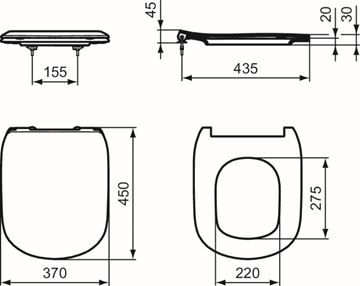 IDEAL STANDARD TESI WC sedátko Ultra Slim, SoftClose, bílá T352701 Technický nákres
