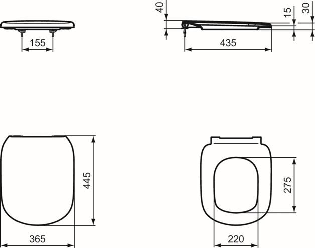 IDEAL STANDARD TESI WC sedátko, SoftClose, bílá T352901 Technický nákres