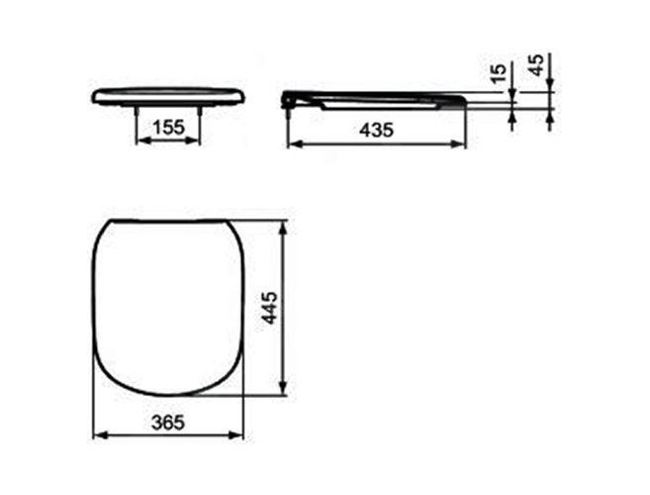 IDEAL STANDARD TESI WC sedátko, bílá T353001 Technický nákres