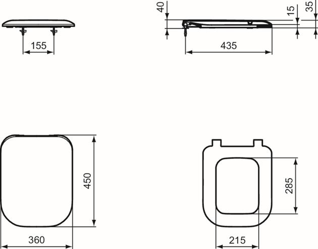 IDEAL STANDARD TONIC II WC sedátko Ultra Slim, SoftClose, bílá K706501 Technický nákres